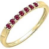 0.25 Cttw 10K Solid Gold Round Red Ruby Womens 7 Stone Anniversary Wedding Band Stackable Ring 1/