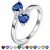 Yaresul 1CT Adjustable Women Heart Ring 925 Sterling Silver Birthstone Rings for Women Promise Ring for her Simulated Gemstone Statement Stackable Band Width 2mm Open Size 5~9