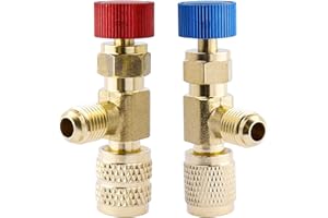Wolfride 2Pcs Refrigerant Charging Valve Set, Brass Low Loss HVAC Fittings, 1/4" & 5/16" Safety Adapter Flow Control Ball Valve for R22 R410 Air Conditioner Manifold Maintenance Tools