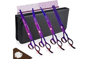 LILYS PET Professional PET DOG Grooming Coated Titanium scissors suit Cutting&Curved&Thinning shears (8.0 inches, Purple)…