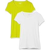Amazon Essentials Women's Slim-Fit Cap-Sleeve Scoop Neck T-Shirt, Pack of 2