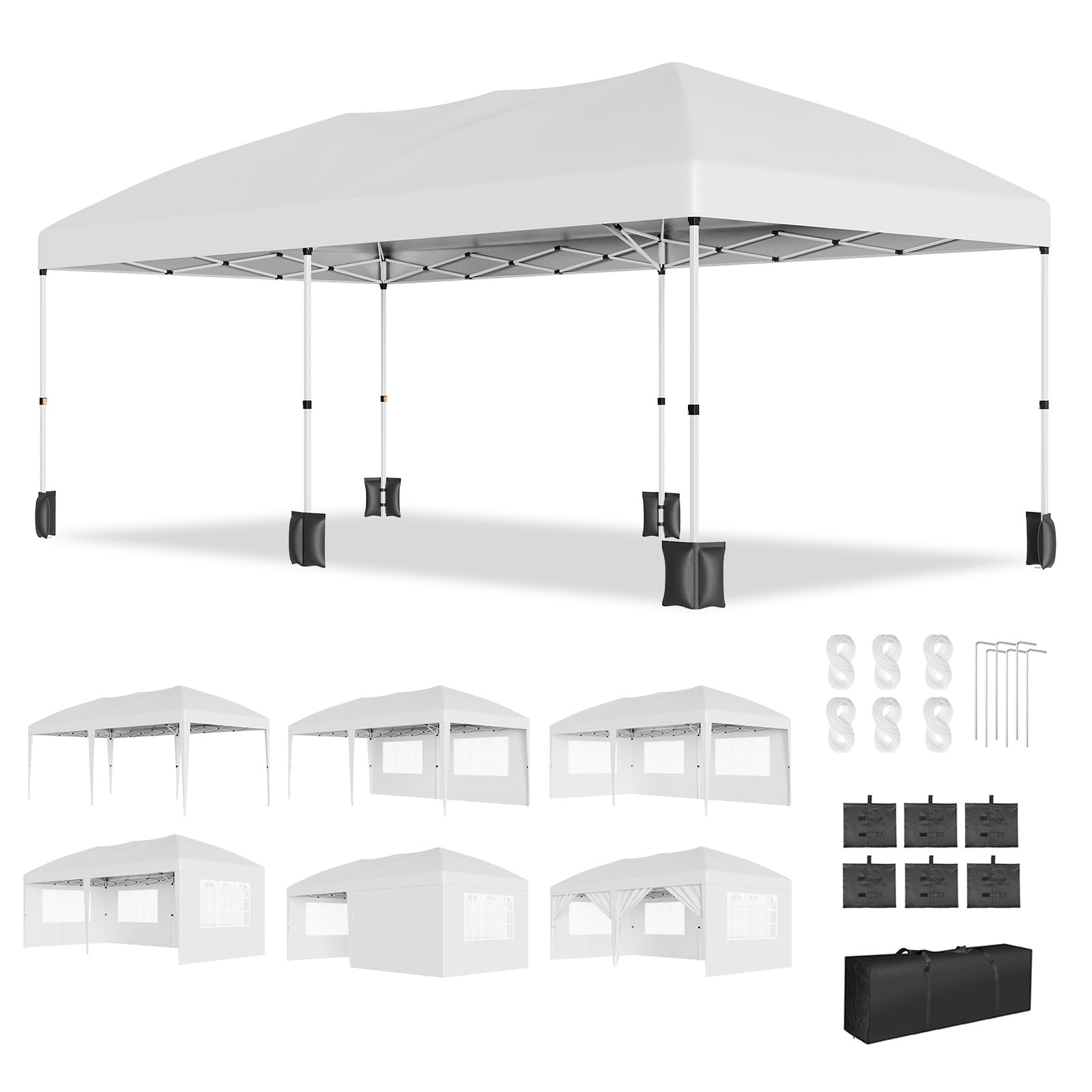 Photo 1 of 10x20 Pop Up Canopy Tent, Heavy Duty Wedding Party Tent Commercial Grade Instant Shelter with Removable Sidewalls for Outdoor, Parties, 3 Height, Carry Bag, Sandbag