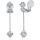 PHNIBIRD Clip On Earrings for Women with Cubic Zirconia Silver Dangle Earring Non Pierced Earrings for Women Lightweight Elegant Clip Earrings