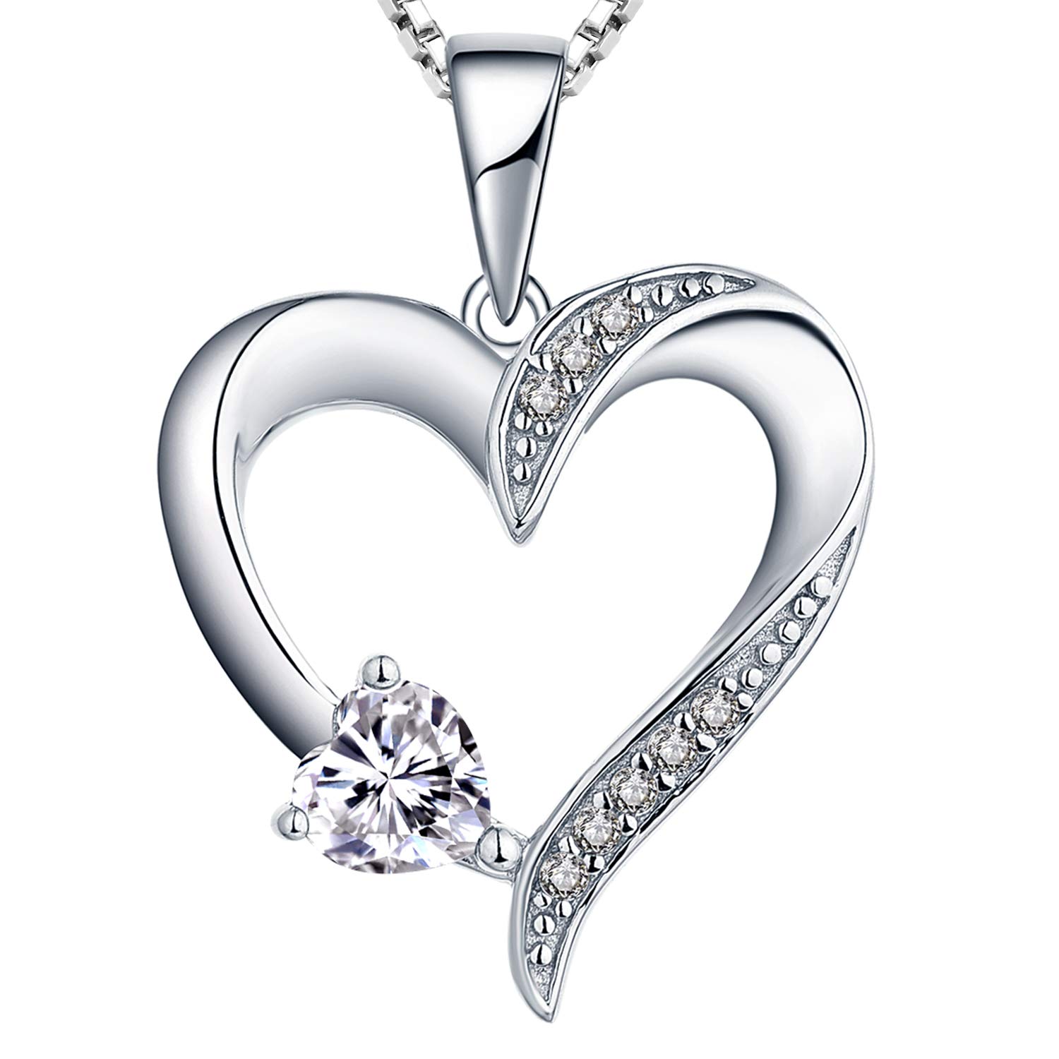 YL Heart Necklace 925 Sterling Silver April Birthstone White CZ Double Heart Pendant Necklace for Women, 45-48cm — image 1