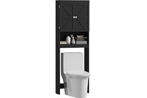 HOMCOM Over The Toilet Storage Cabinet, Bathroom Cabinet Over Toilet with Barn-Style Doors, Open Shelf and Adjustable Back Cr