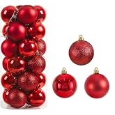 Christmas Balls Ornaments, Shatterproof Mardi Gras Hanging Balls for Xmas Tree, Holiday, Wedding, Party (Red)