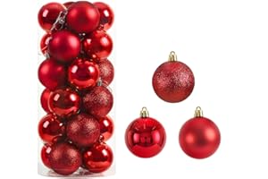 ANKELESZ Mini Christmas Tree Ornament Ball Christmas Shatterproof Hanging Colorful Ornament Balls for Holiday Party Wreath Tabletop Xmas Tree Decor (Red)
