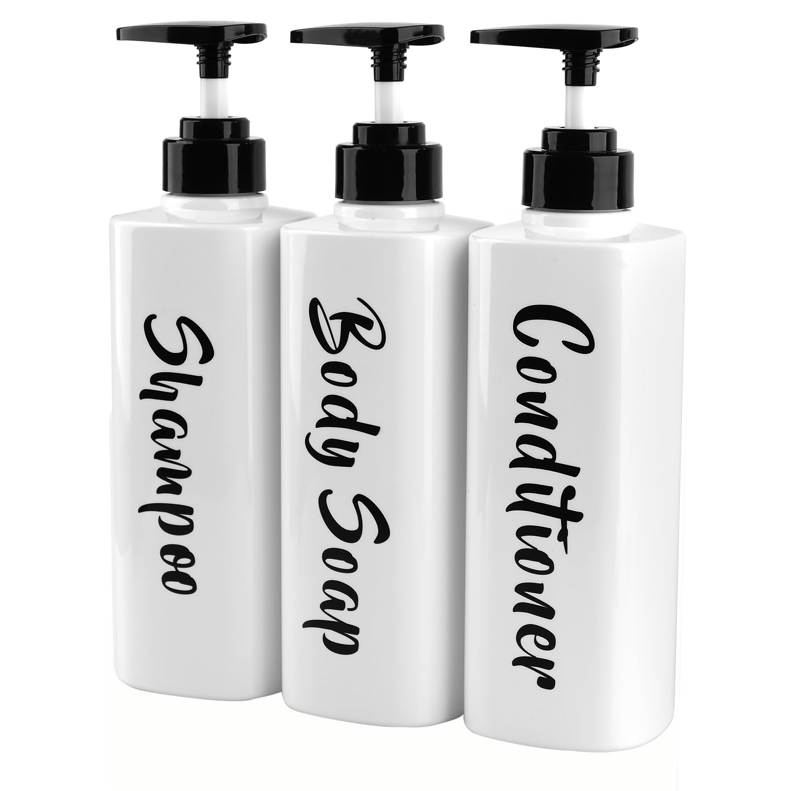 ILIKEPOW 3 Pack Shower Gel Dispenser Shampoo and Conditioner Bottles with Pump, Bathroom Shower Soap dispenser set Refillable 500ml 17 fl.oz for Hotel Home Kitchen Travel Body Wash, Lotion, White
