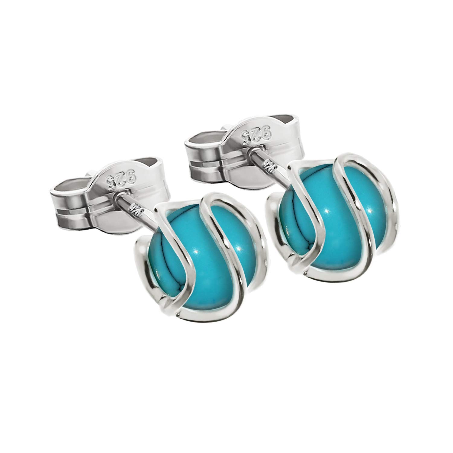 NKlaus silver pair of stud earrings 925 sterling silver sphere turquoise earrings 7mm ladies 7853