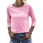 Danedvi Women Fashion O-Neck 3/4 Sleeve T Shirt Solid Casual Basic Tops