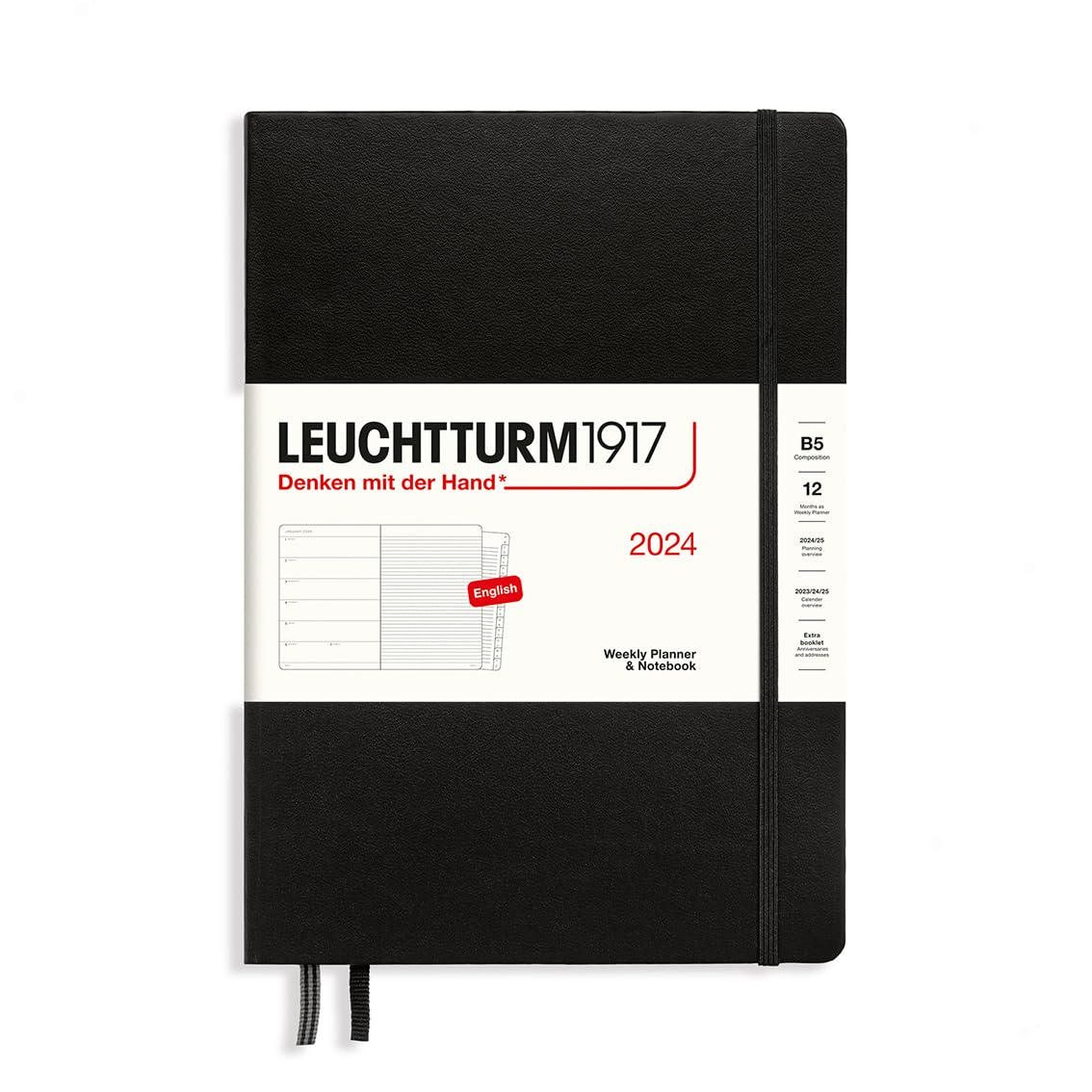 LEUCHTTURM1917 367764 Weekly Calendar & Notebook Composition (B5) 2024, 12 Months, Black, English