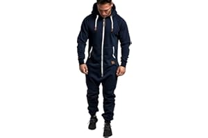 WUAI-MEN WUAI Onesie Men's Hooded Jumpsuit Zip Up One Piece Pajamas Playsuit Jogger Sweatsuit Overall Romper