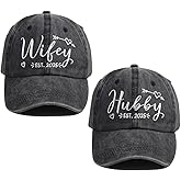 Kamaple 2 PCS Hubby and Wifey 2025 Hats for Men Women, Funny Adjustable Cotton Embroidered Couple Gifts Baseball Cap
