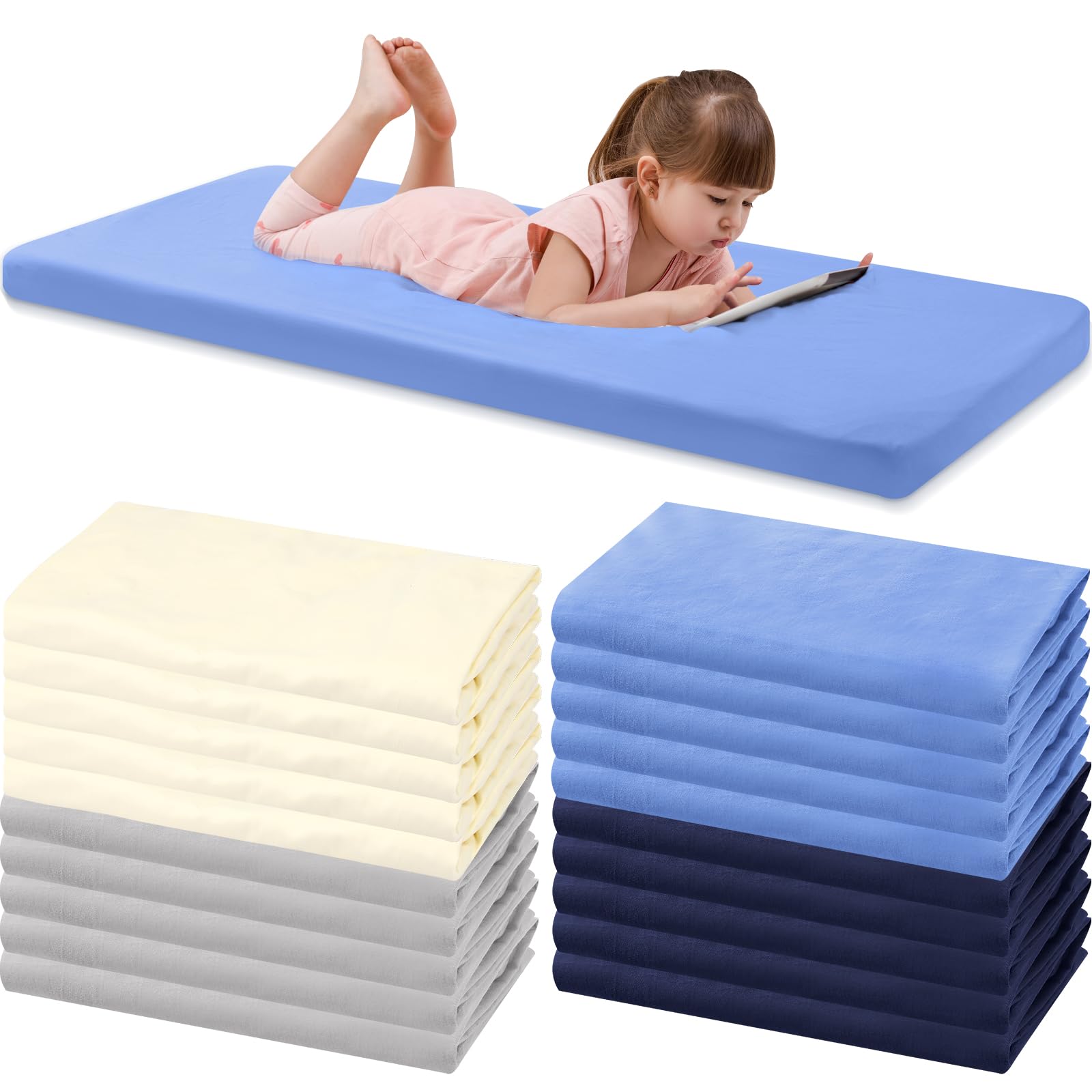 Photo 1 of VitalCozy 20 Pcs Fitted Crib Sheets Natural Cotton Daycare Mat Sheets for Boys and Girls Breathable Microfiber Toddler Fitted Sheets for Standard Crib, Daycare Nap Mat, 24 x 48 Inch (Classic Color)