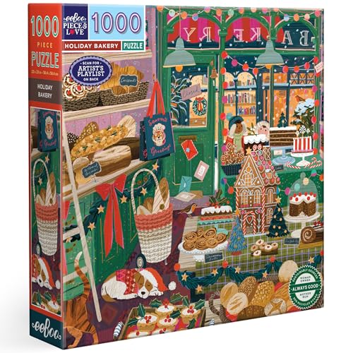 eeBoo 1000 Piece Puzzle - Holiday Bakery Jigsaw Puzzle for Adults, Square 23" x 23" Made with Recycled Board & Vegetable-Based Ink