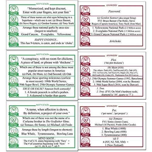 Wit's End Challenging Trivia and BrainTeasing Board Game for Adults