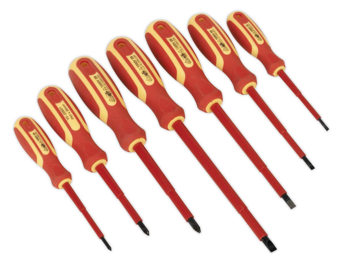 Sealey S0756 Electrician's VDE/TUV/GS Approved Screwdriver Set, Red, 7 Pieces