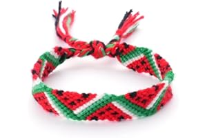 ZHXXCUM Palestine Bracelet, Palestinian Flag Watermelon Bracelet, Red Green White Rope Braided Wrist Wrap Bracelet Wristband, Country Flag Code Bracelet, Support Palestine