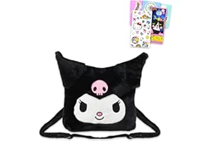 SANRIO Kuromi Plush Purse Set - Bundle with Kuromi Plushie Plus Stickers, Tattoos and More | Hello Kitty and Friends Kuromi Purse for Girls