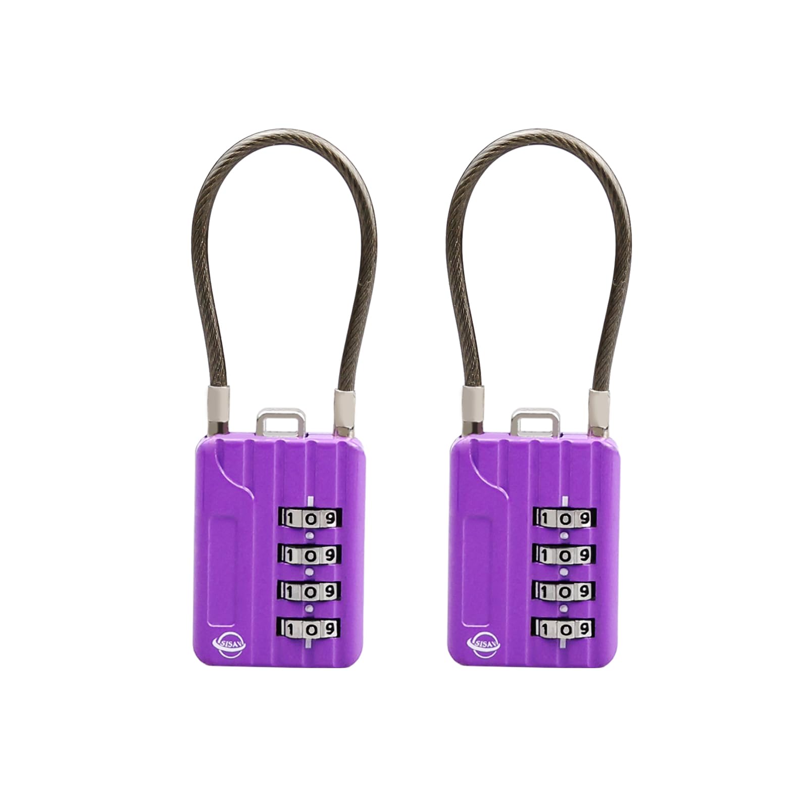 SISAV 4 Digit Cable Combination Locks 4.7 inches(12cm) Cable for School Gym Locker,Helmet,Filing Cabinets,Toolbox,Luggage Suitcase,knapsack,Cable 3mm Diameter,Purple(2 Pack)