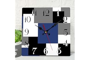 ArtSocket Wooden Wall Clock Silent Non-Ticking, Navy Blue Black Grey Abstract Geometric Minimalist Square Rustic Wall Clocks Decor for Home Kitchen Living Room Office, Battery Operated(12 Inch)