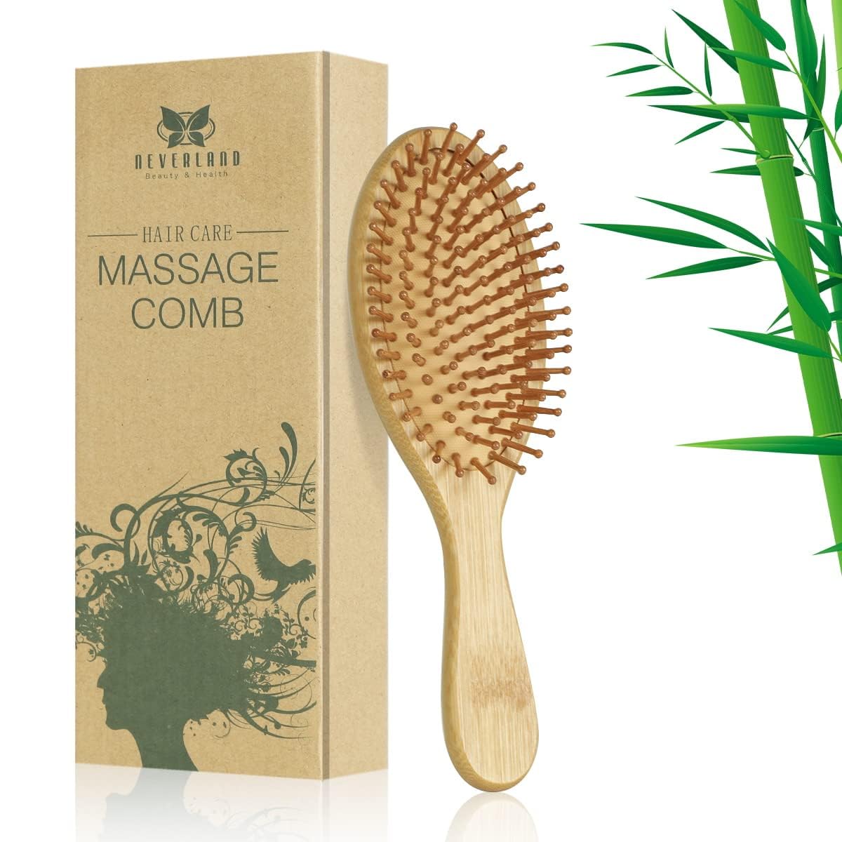 Neverland Beauty Bamboo Hair Brush - 100% Natural Detangling Massage Anti-Static Wooden Combs Hairbrushes for Women Bristle Cushioned Organic Hairbrush with Gift Box