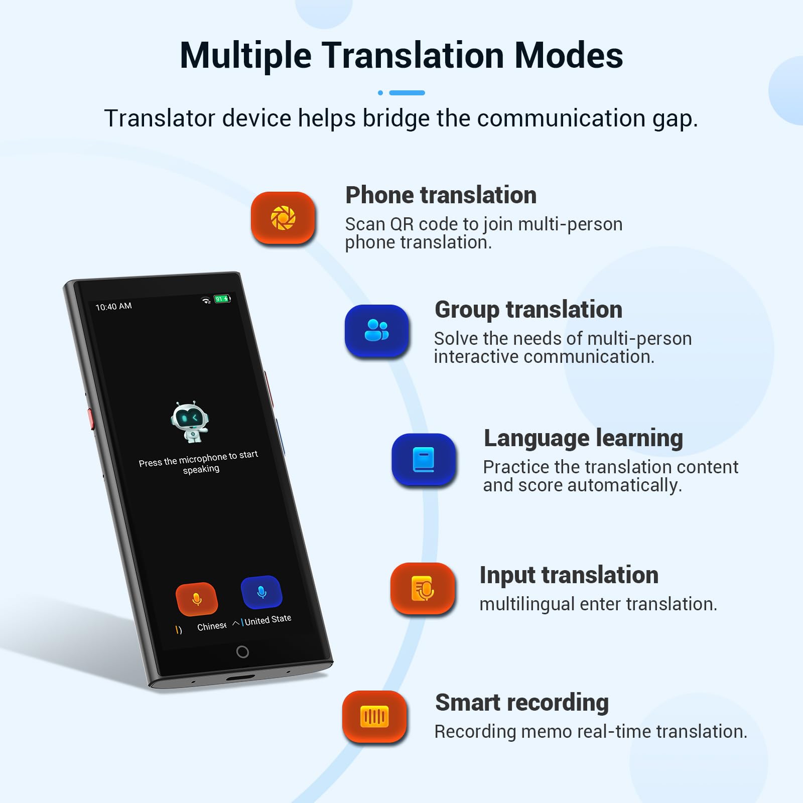 Language Translator Device 2025, 139 Languages AI Offline/Group/Phone Translation Device Two Way Real-Time Voice Translator Device with 5.5