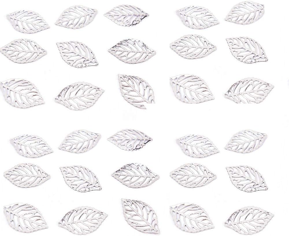 WSERE 200 Pieces Tree Leaves Pendants, Craft Findings, Accessory Supplies, Beads Charms Pendants for Crafting, Jewelry Findings Making for DIY Necklace Bracelet Silver(2.3cm/0.9in)