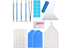 KTCLCATF 54PCS Diamond art Accessories Tools Kits Multiple Sizes Diamond Painting Trays Pens for Adults to Make Diamond Art Craft Tweezers Glue Label Zip-Lock Bag Diamond Correction Storage (Blue-54PCS)