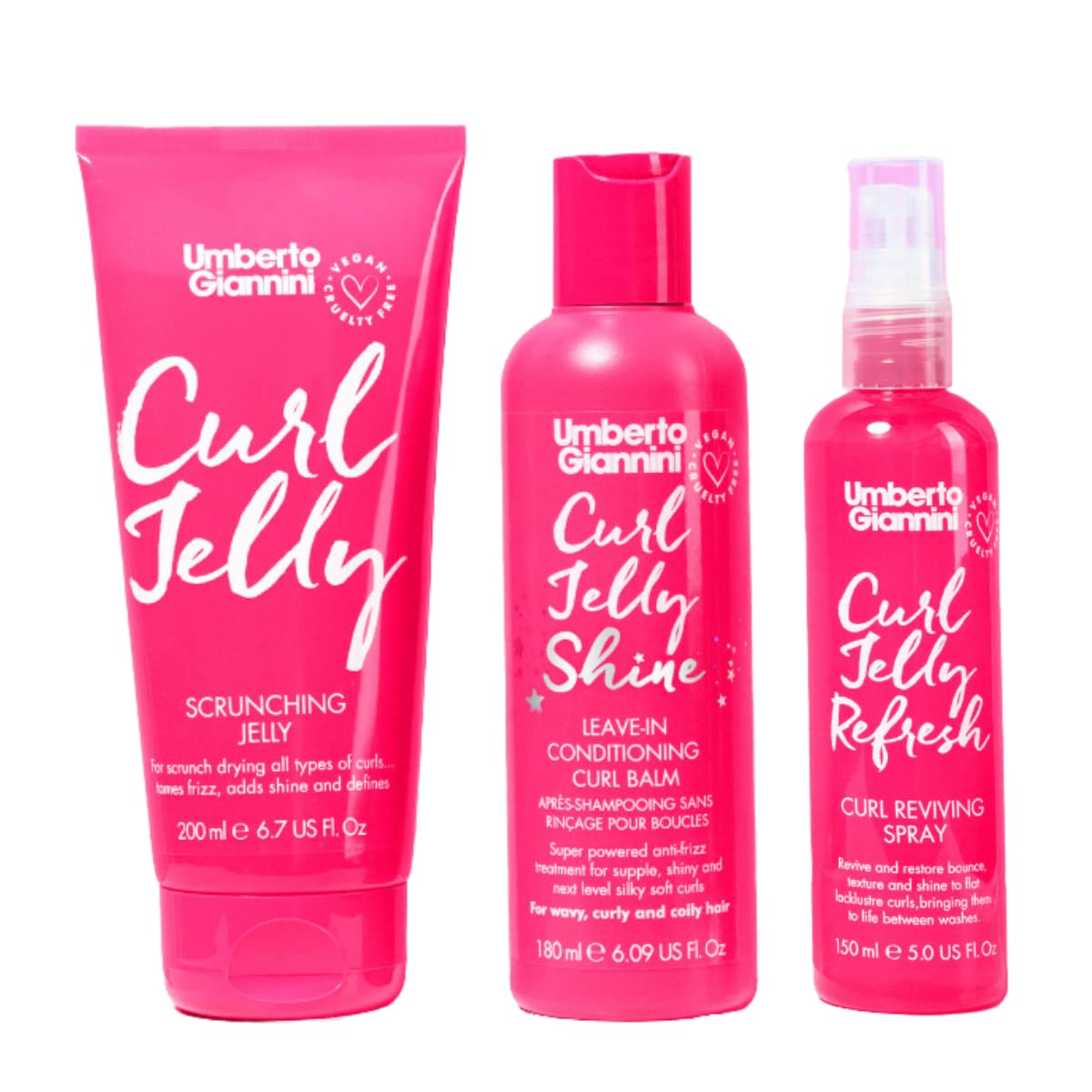 Umberto Giannini Curl & Styling Trio Set - Curl Scrunching Jelly, Refresh Jelly, Shine Leave-In Conditioner (3 Count)
