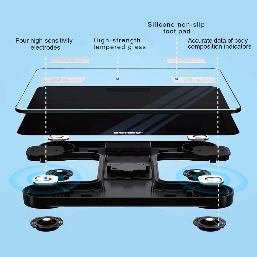 BONSO BMI Smart Scales Digital Weight and Body Fat, Bluetooth Body Composition Analyzer, Bathroom Body Weight Scales Most Accurate, Scales for Body Weight and Fat with Smartphone App (400lbs): Industrial & Scientific