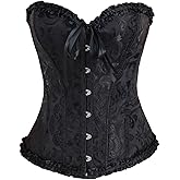 Ebinbum Corset Tops for Women Women's Lace Up Boned Overbust Bustier Lingerie Bodyshaper Top Bodysuit XS S M L XL XXL