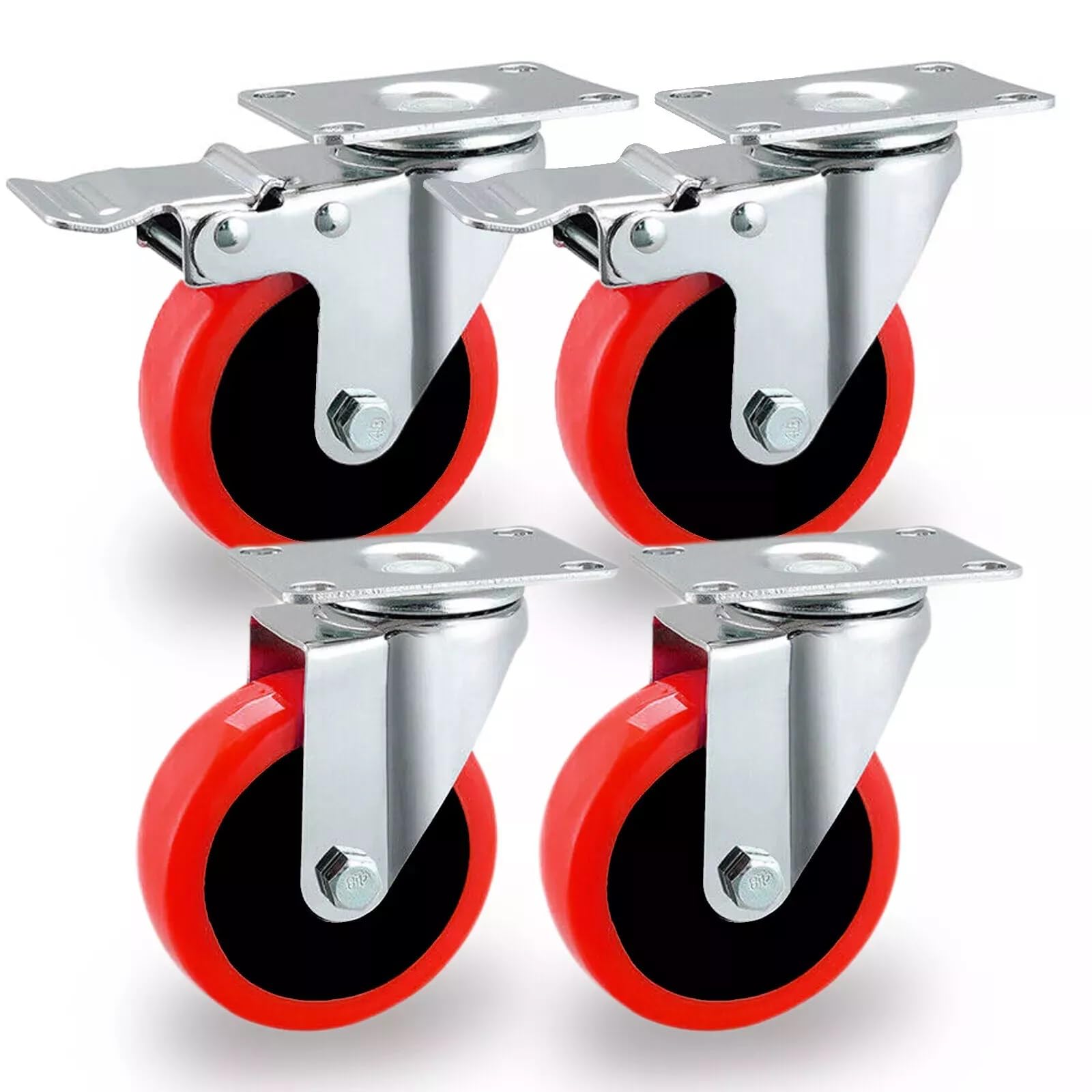 MaxSell 4x Castor Wheel Large 100mm - 600KG Heavy Duty Rubber Swivel Furniture Caster - Set of 4 Wheels Low Noise Castors for Furniture (Set of 4 (2 with Brakes & 2 without Brakes))