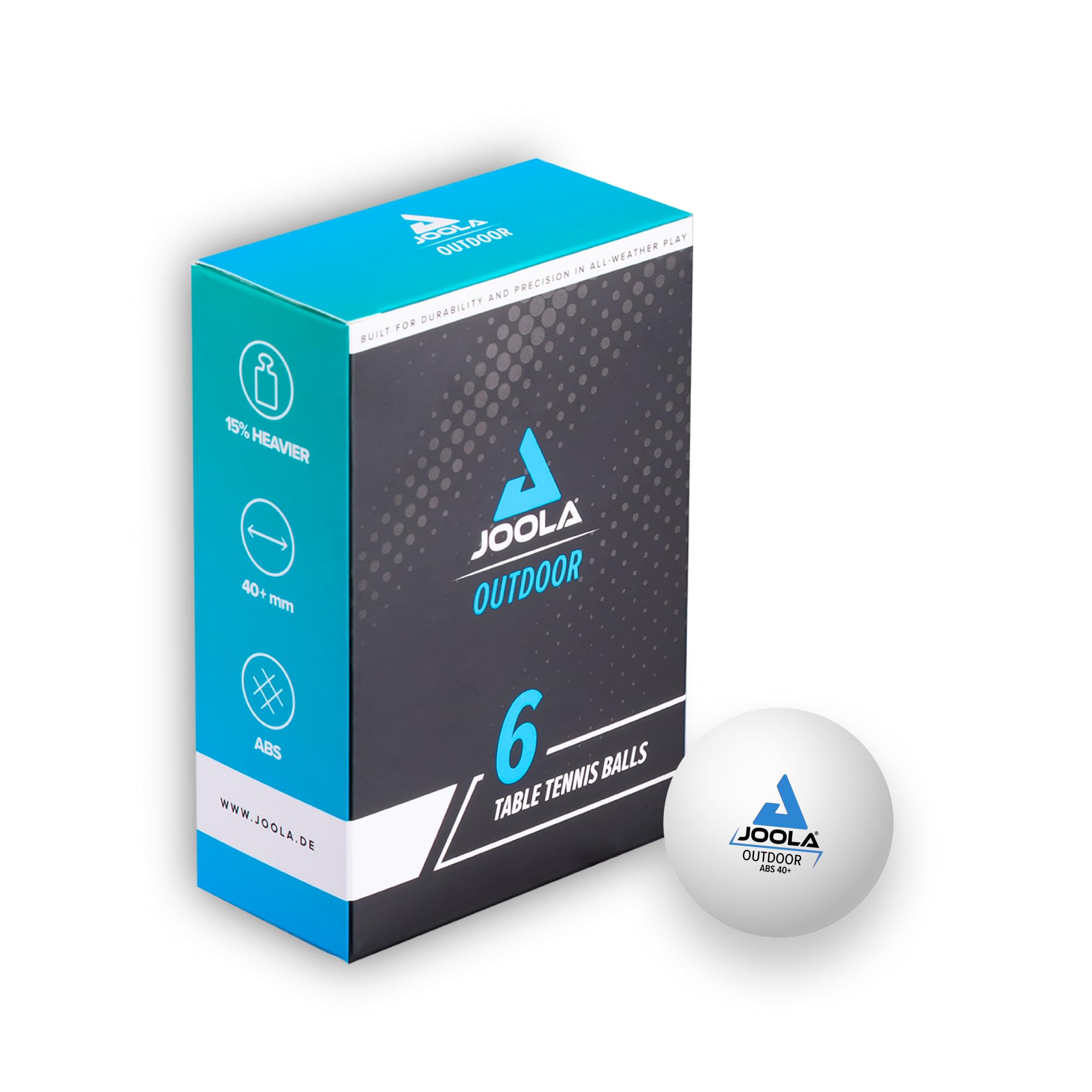 JOOLA Outdoor Table Tennis Balls - 6 Pack of 40mm Regulation Size Ping Pong Balls for Training and Recreational Play - Fun as a Cat Toy - Indoor and Outdoor Compatible, white
