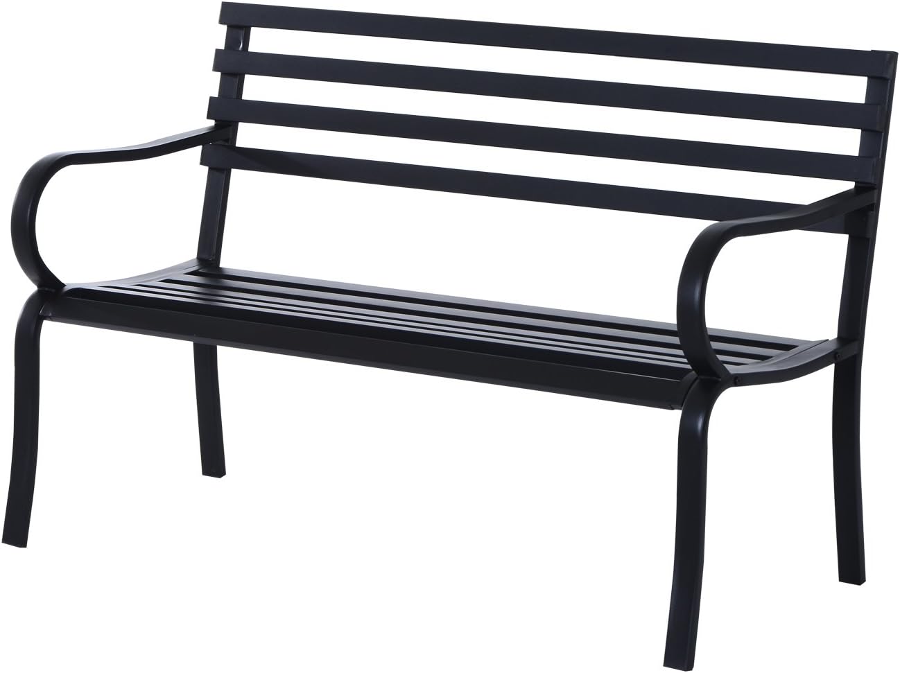 Outsunny 2 Seater Metal Garden Park Bench Porch Chair Furniture Patio Outdoor Park Loveseat Seat Black, 127 x 62 x 81 cm
