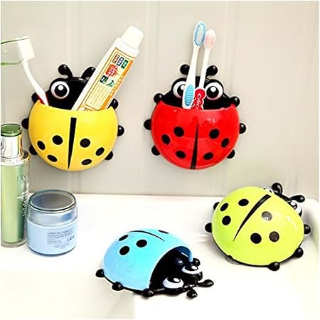 Home Bargain Ladybug Toothbrush Holder with Suction Hooks Container (Green, Standard)