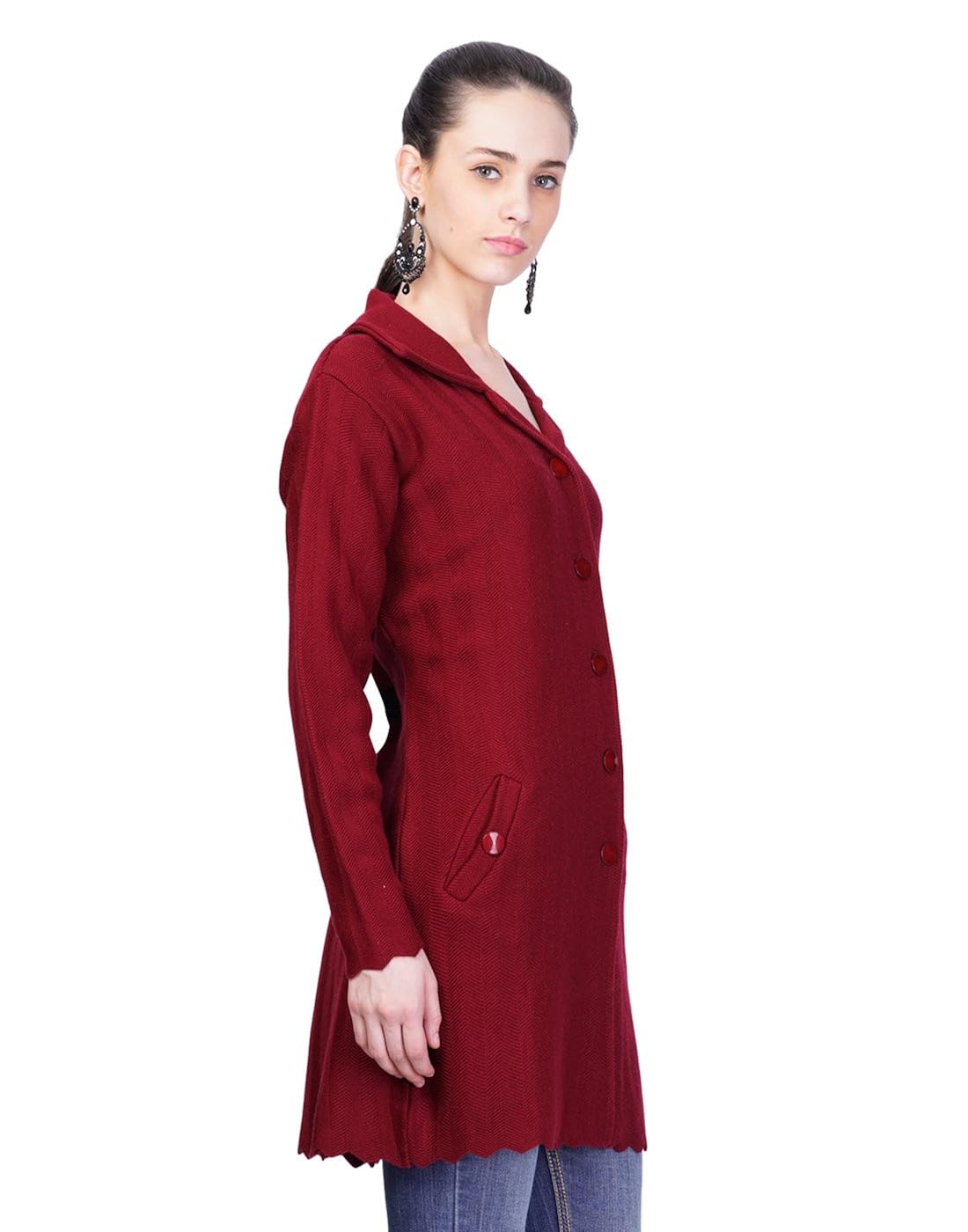 montrex maroon designer long coat for women