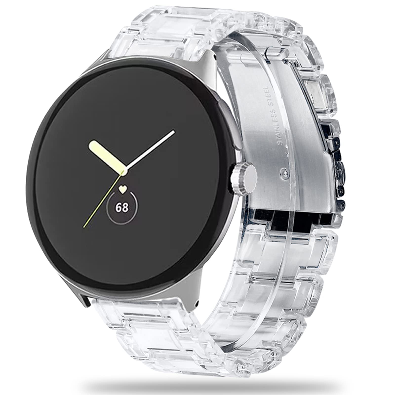 Miimall Resin Strap for Google Pixel Watch 4/3/2/1 41mm, Men Women Lightweight Thin Band with Metal Buckle Adjustable Replacement Wristband for Pixel Watch 4 41mm-Transparent
