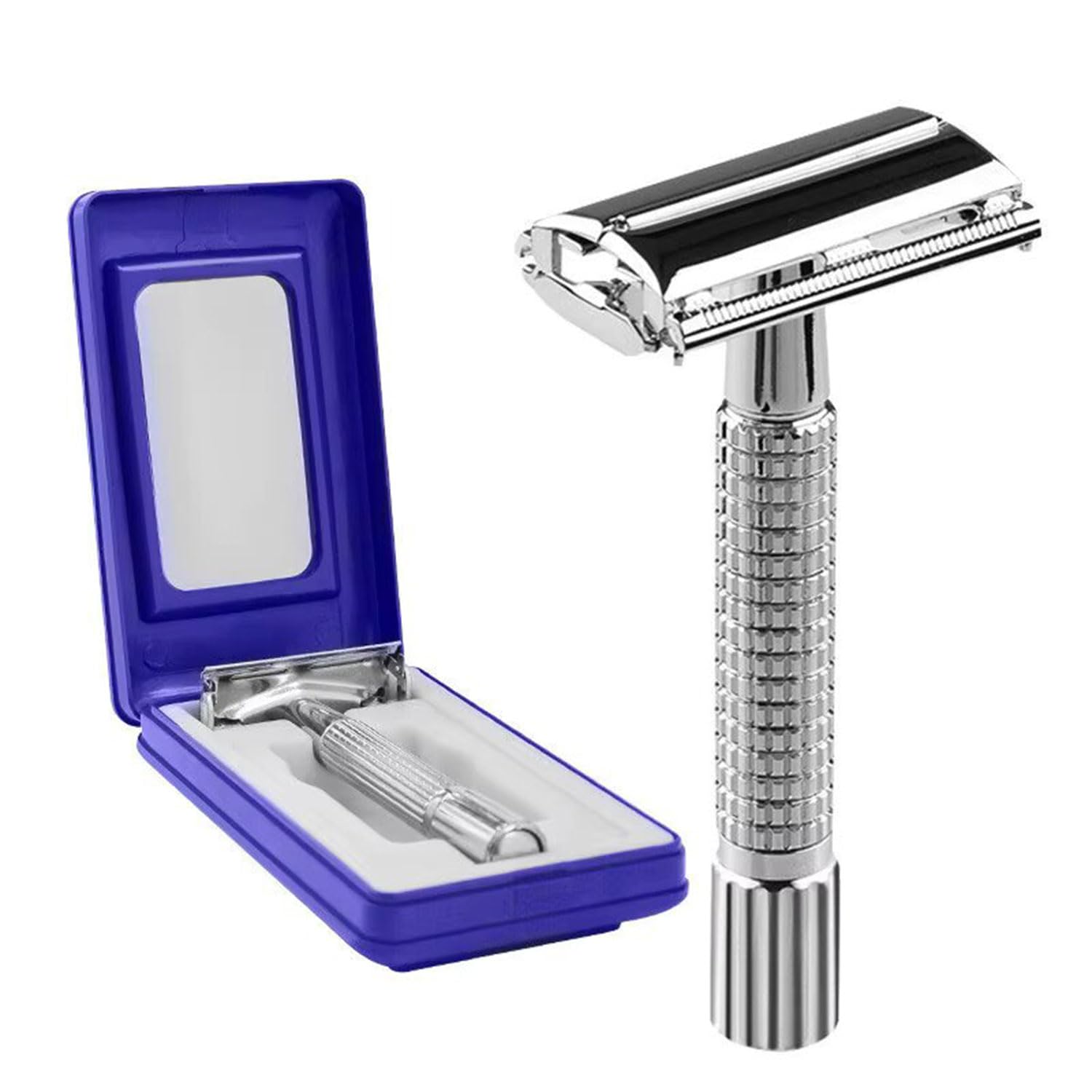 Stainless Steel Safety Razor Double Edge Vintage Butterfly Chrome Plated Razor For Mens With Mirror Travel Case