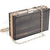 WJCD Women Clear Purse Acrylic Box Clutch Handbag, Small Transparent Crossbody Evening Bag Stadium Approved Gold Chain Strap