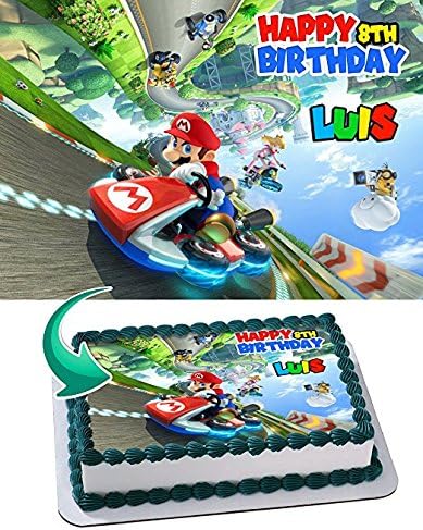 Amazon Com Mario Kart 8 Deluxe Edible Cake Topper Personalized