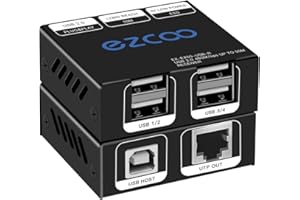 ROFAVEZCO USB Extender 165ft 50m 4-Port USB2.0 HUB by Cat5e Cat6 -Two Webcam Work Sync,Plug & Play for Camera Storage Hard Drive PC Windows,MacOS,Android,1.5m USB Cable, 5V Power USB Over Ethernet EX60USB