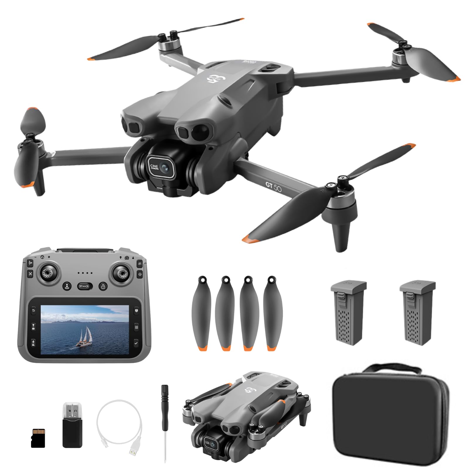 Drones with Dual Camera for Adults, Brushless Motor Large HD Screen Blue