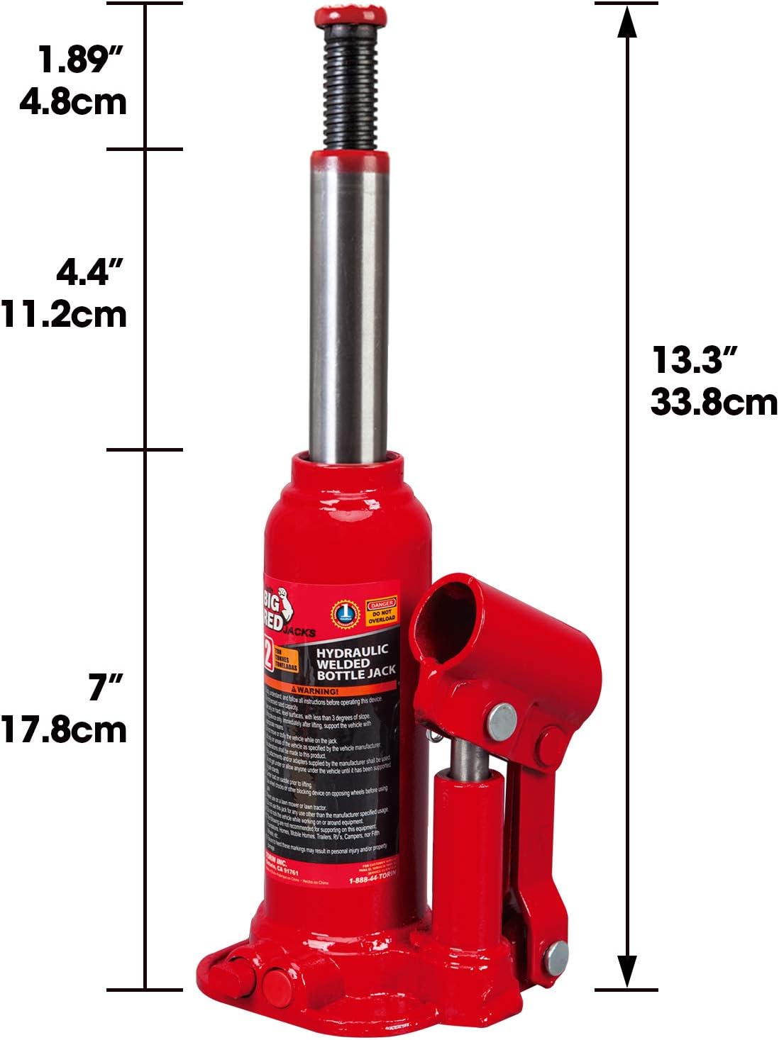 BIG RED T90203B Torin Hydraulic Welded Bottle Jack, 2 Ton (4,000 lb) Capacity, Red: Automotive