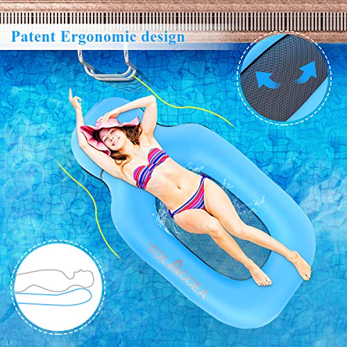 Tolaccea Pool Hängematte mit Mesh Aufblasbare Wasserhängematte luftmatratzen Liege Wasser Bett Floating Lounge Stuhl Schwimmbad Aufblasbarer Spielzeug Blau