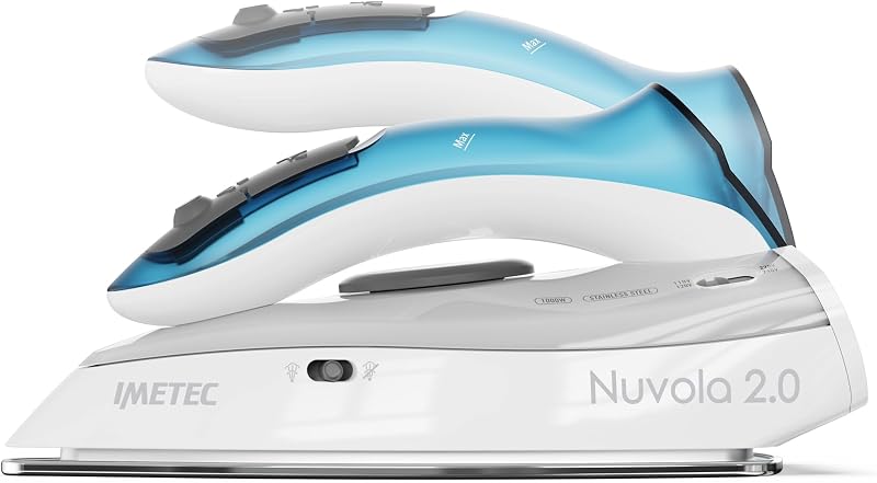 Fer à Repasser Voyage Nuvola 2.0 - Fer Vapeur 1000 Watts - Semelle en Acier Inoxydable - Trousse Voyage Fournie - Poignée Pliante, Compact et Léger - Système Anti-Calcaire - Idéal Pour Voyage