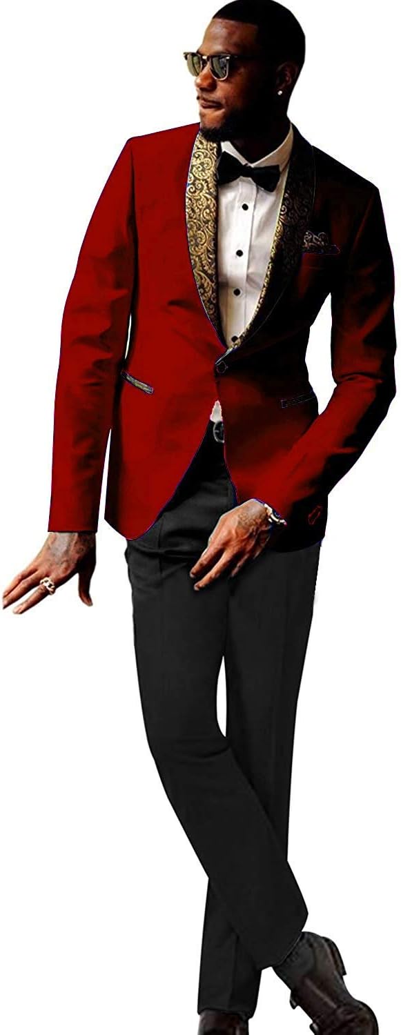 JYDress Mens 2-Piece Groom Suit White One Button Tuxedo Wedding Party Jacket & Pants