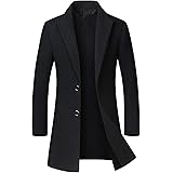 chouyatou Men's Mid-Length Single Breasted Wool Blend Top Coat