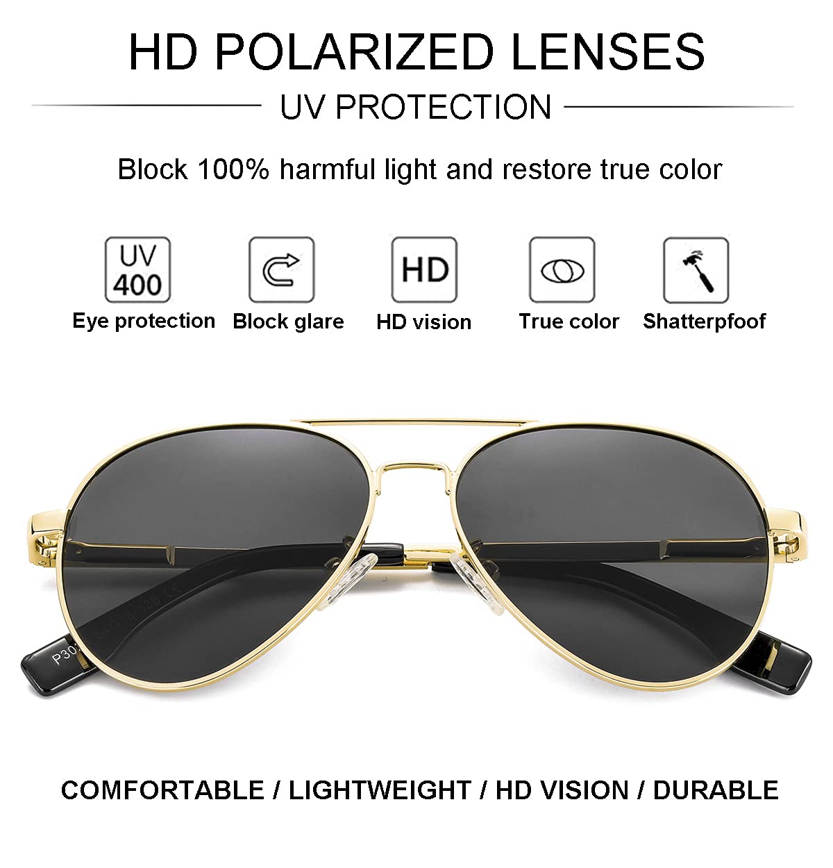 Gleyemor Polarized Aviator Sunglasses for Small Face Women and Men, 52MM Small Aviators 100% UV Protection