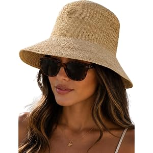 Natural Raffia Straw Bucket Hat for Women Sun Beach Handmade Raffia Woven Bucket Hat Foldable Summer Cap